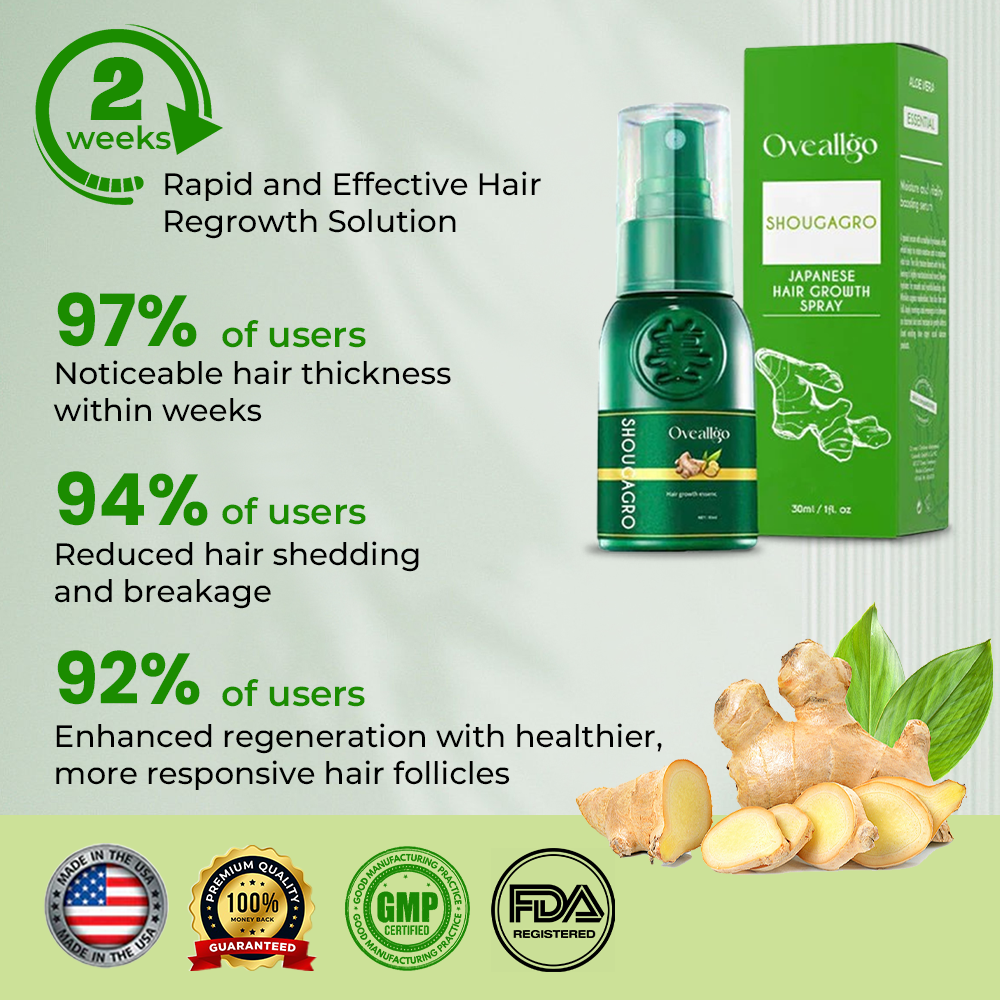 ✅Official Store: Oveallgo™ EX ShougaGRO PRO Japanese Hair Growth Spray👨⚕️Endorsed by AHLA (Clinically proven to promote hair regrowth, strengthen follicles, improve scalp health, and combat hair thinning)
